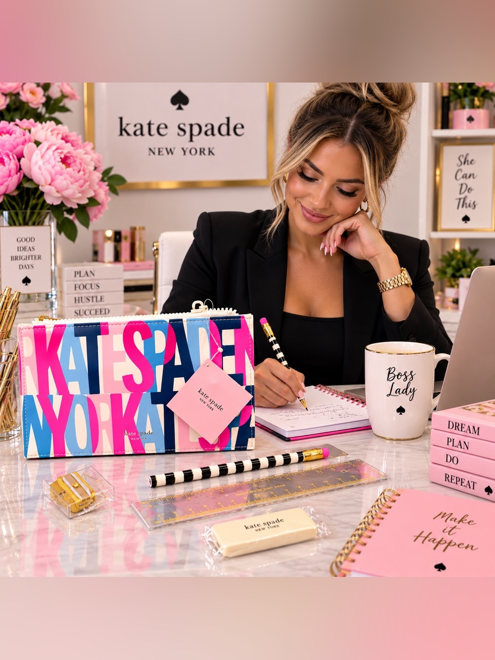 kate spade Multicolor Logo Zip Pencil ✏️ Pouch NWT